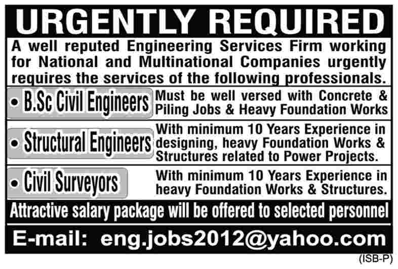 Engineers and Surveyors Required by National and Multinational Companies