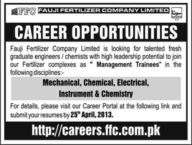 careers.FFC.com.pk Jobs 2012 Apprenticeship Training Internships for Fresh Graduate Engineers