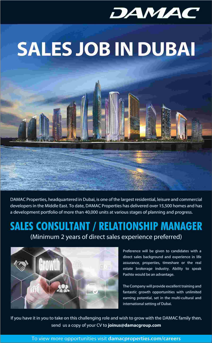 DAMAC Properties Dubai Jobs 2016 April For Sales Consultant 