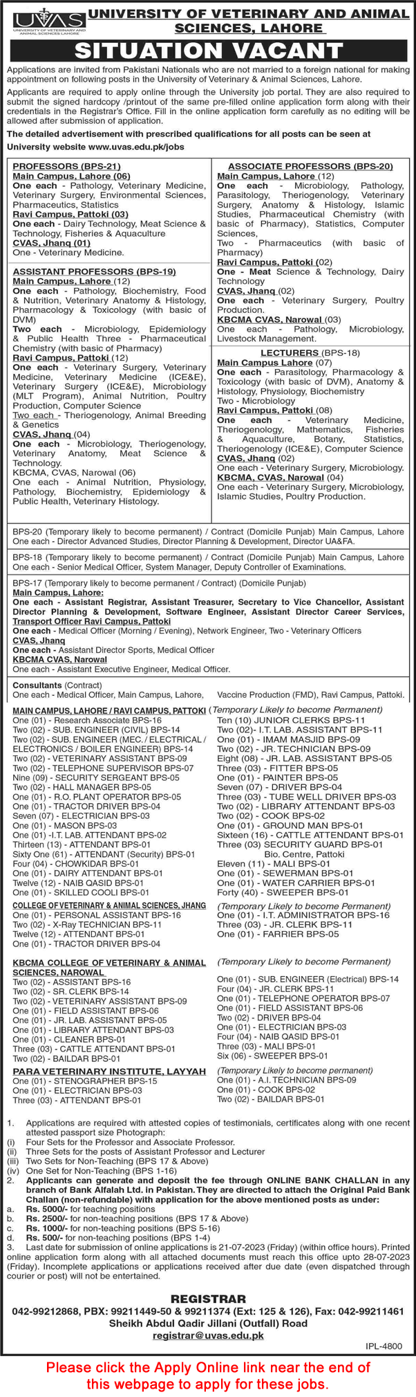 University of Veterinary and Animal Sciences Jobs 2023 June UVAS Apply Online Teaching Faculty, Attendants & Others Latest