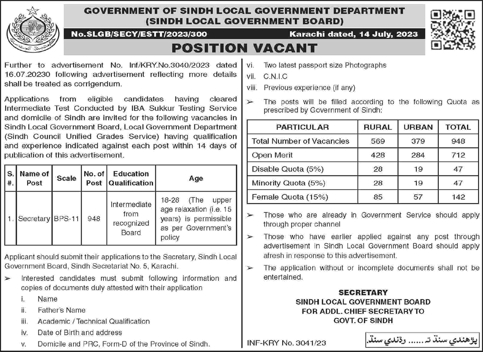 Secretary Jobs in Sindh Local Government Board July 2023 Latest / New