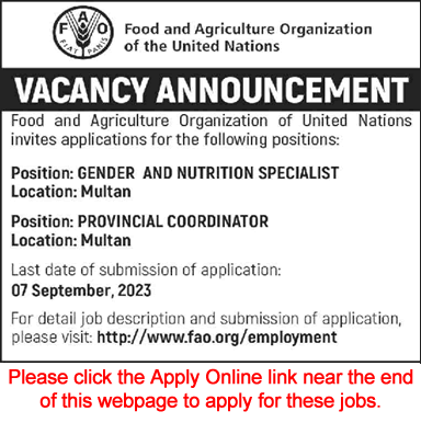 Food and Agriculture Organization of United Nations Jobs 2023 August Apply Online Latest