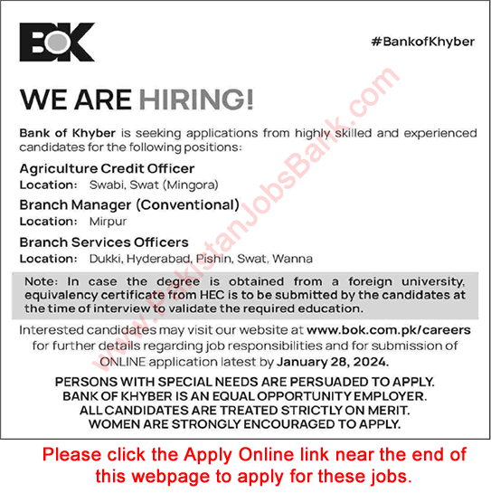 Bank of Khyber Jobs 2024 Online Apply BOK Latest