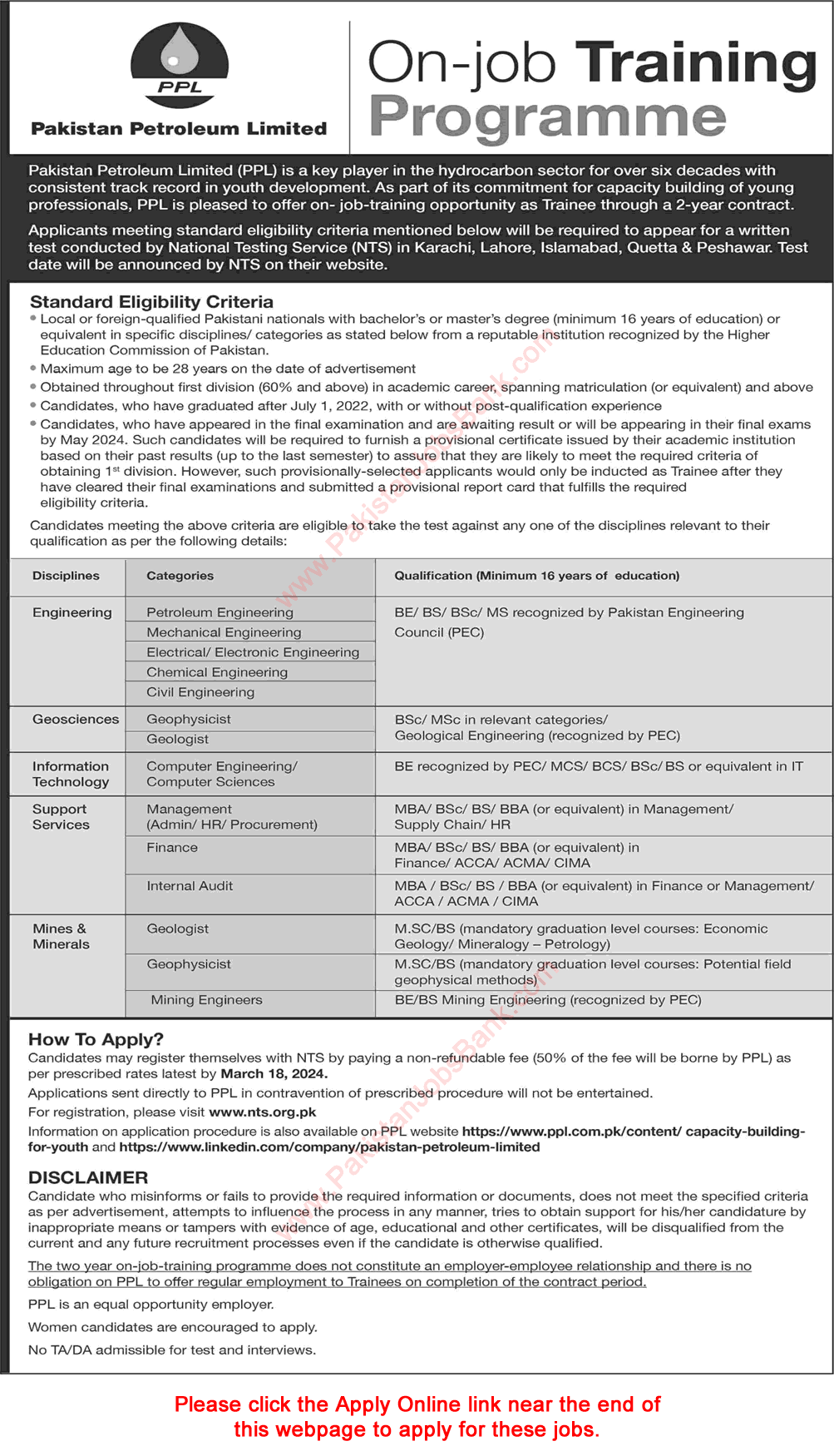 Pakistan Petroleum Limited Jobs March 2024 NTS Apply Online PPL On Job Training / Internships Latest