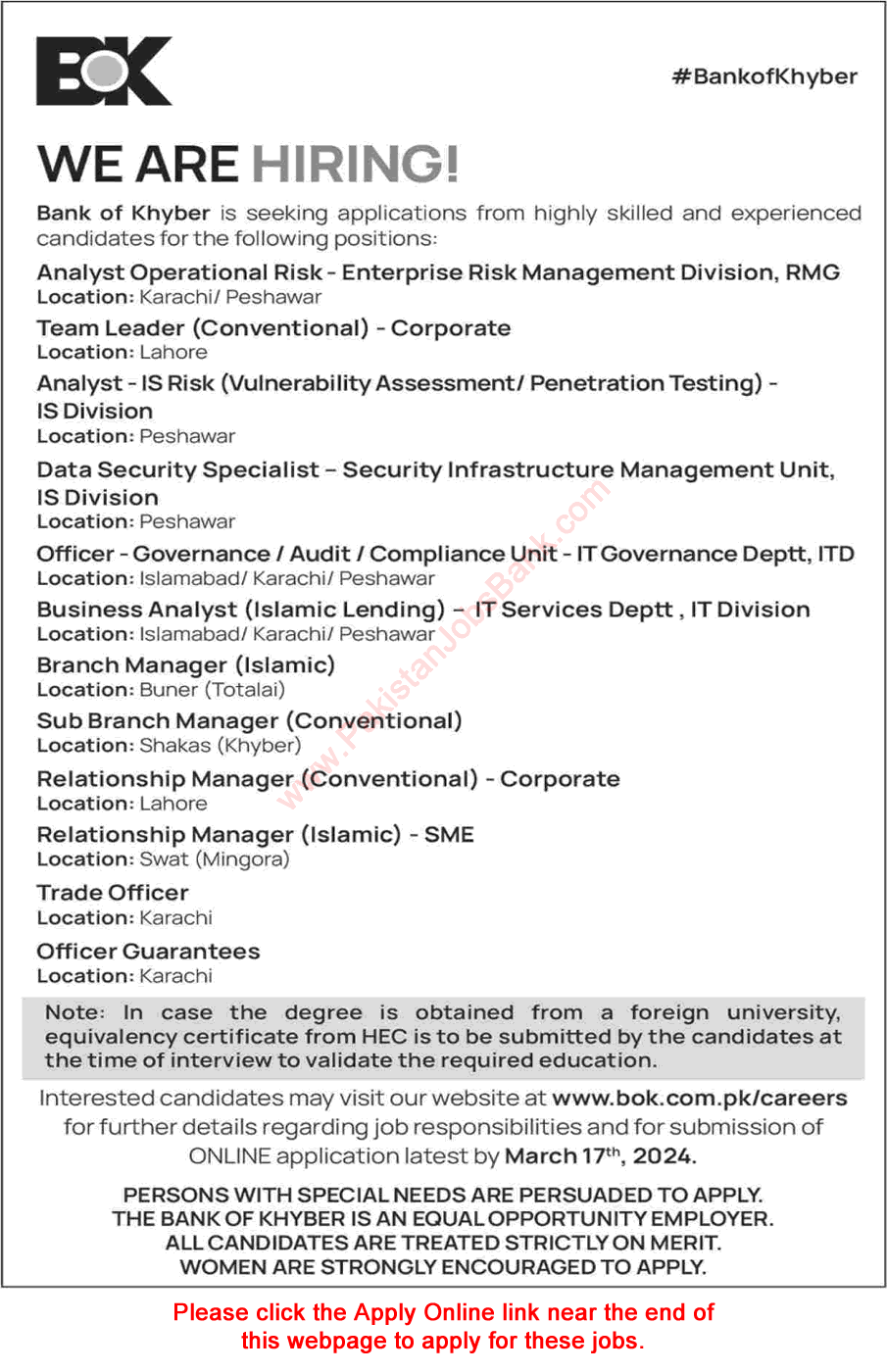 Bank of Khyber Jobs March 2024 Apply Online Business Analyst, Relationship Managers & Others Latest
