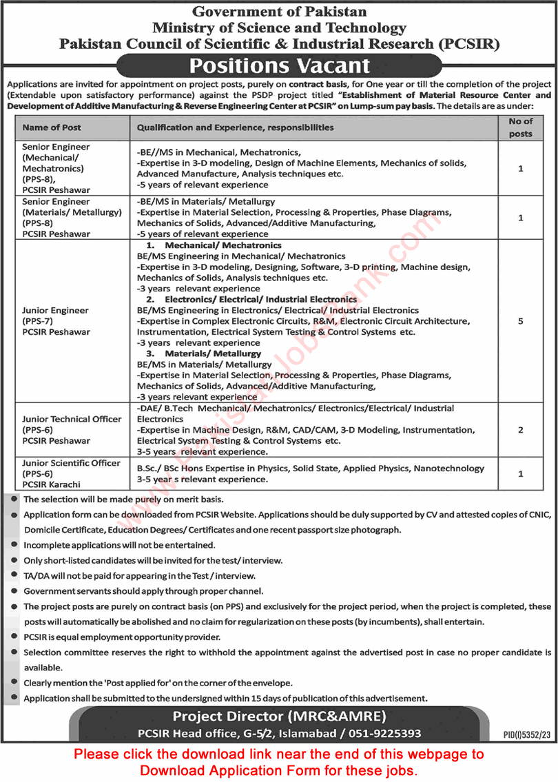 PCSIR Jobs March 2024 Application Form Engineers & Others Latest