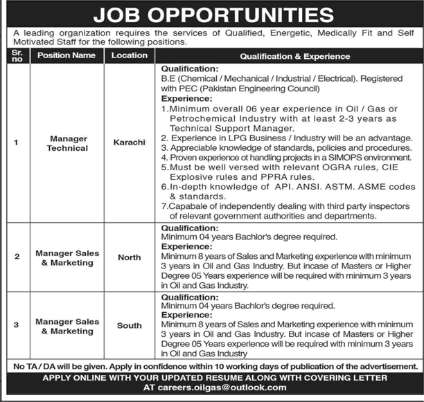 Sales / Marketing Jobs in Karachi March 2024 Oil and Gas Company Latest