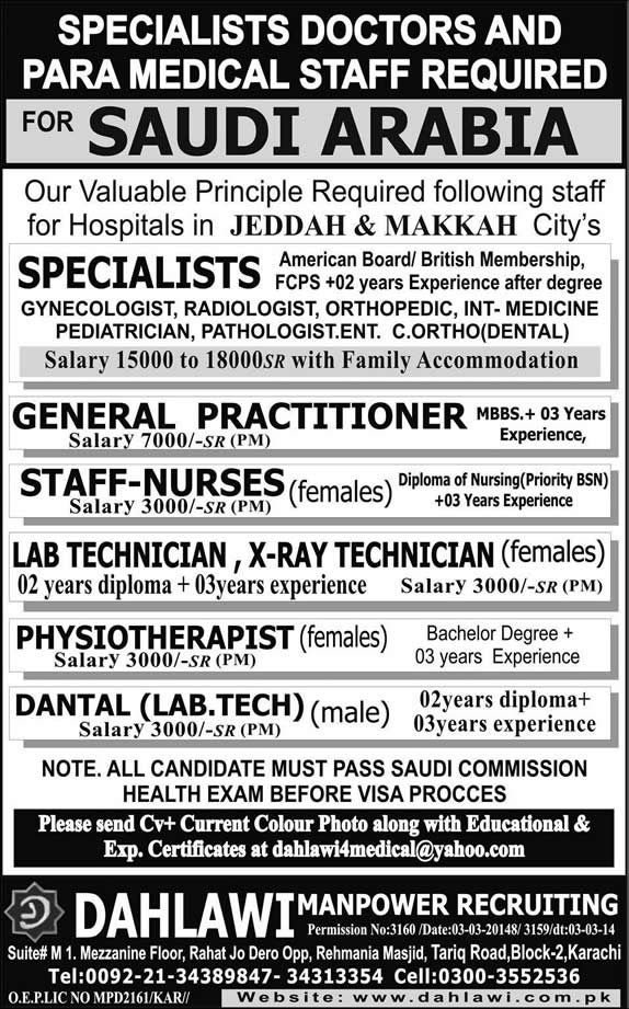 Doctors Jobs in Saudi Arabia 2014 March for Hospitals in Makkah & Jeddah