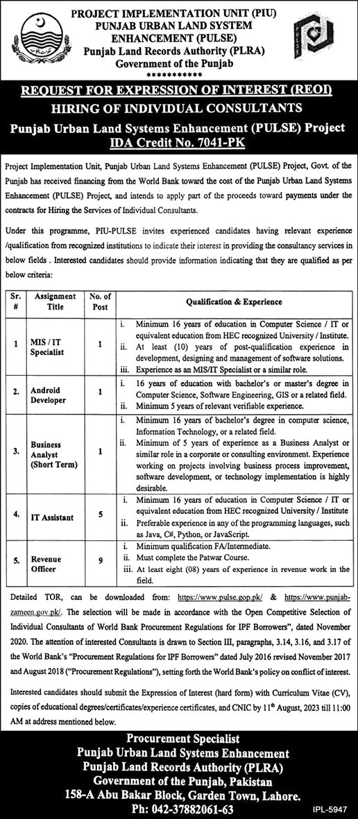 Punjab Land Records Authority Jobs July 2023 August IT Assistants, Revenue Officers & Others Latest