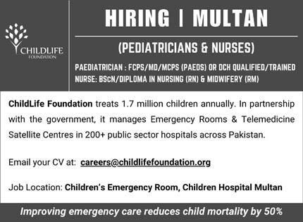 Child Life Foundation Multan Jobs December 2023 Nurses & Pediatricians Latest