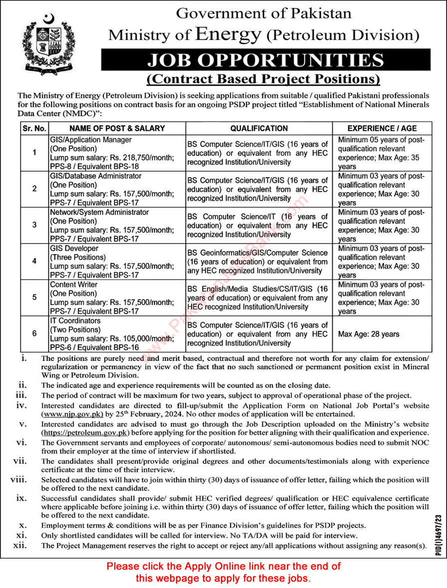 Ministry of Energy Petroleum Division Jobs 2024 February Islamabad NJP Online Apply Latest