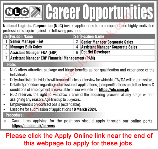 NLC Jobs February 2024 Apply Online National Logistics Corporation / Cell Assistant Managers & Others Latest