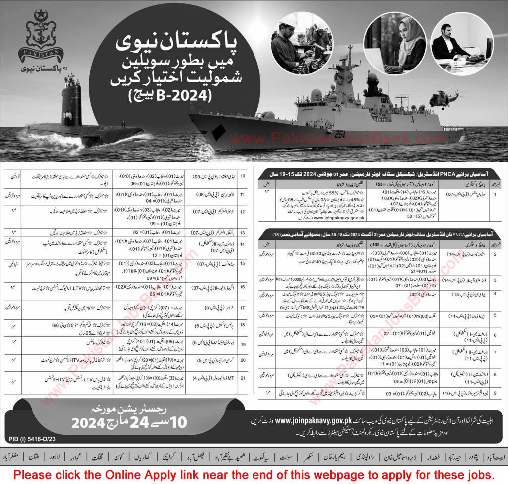 Pakistan Navy Civilian Jobs 2024 March Online Apply / Register / Join Latest Advertisement