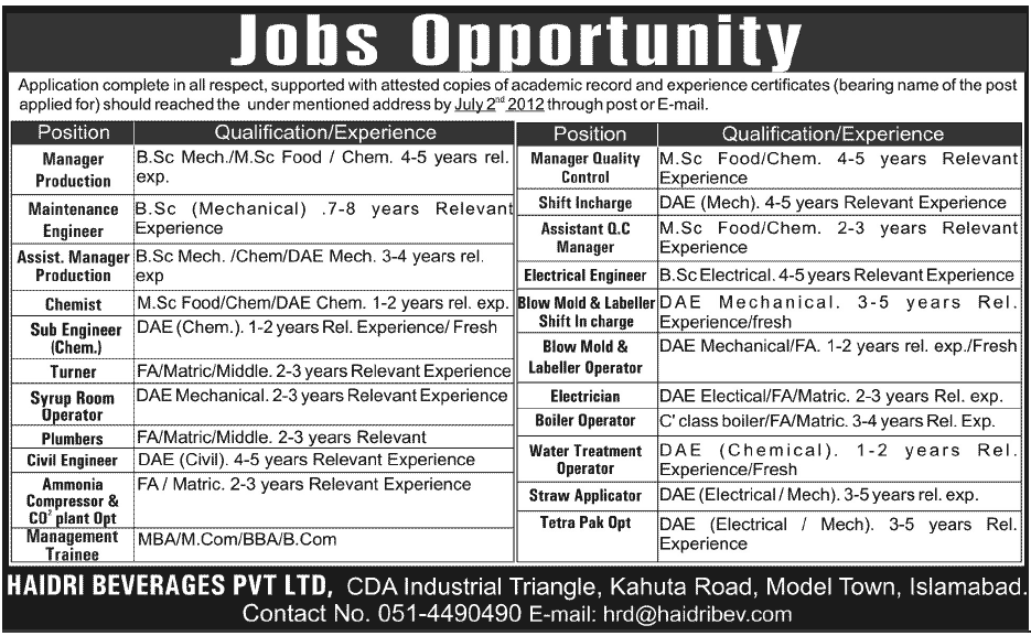 Mechanical Engineering and Technical Staff Required