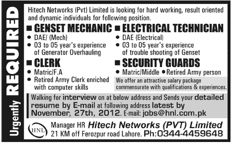 Hitech Networks Limited (HNL) Jobs