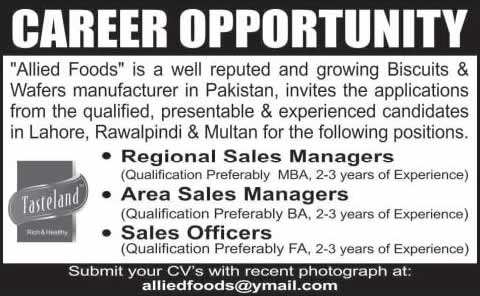 Sales and Marketing Jobs in Pakistan 2014 April at Allied Foods