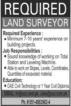 Land Surveyor Jobs in Islamabad 2014 April at UCC (Pvt.) Ltd