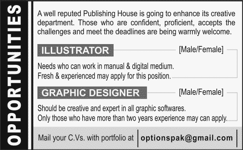 Illustrator & Graphic Designer Jobs in Lahore 2014 April for a Publishing House