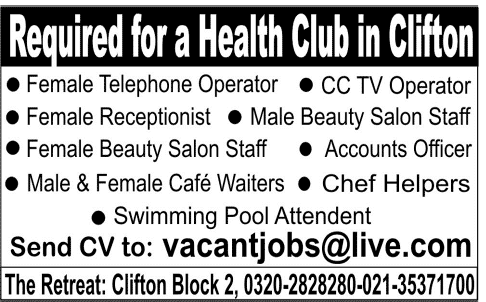 The Retreat Karachi Jobs 2014 April for Beauty Salon & Administrative Staff
