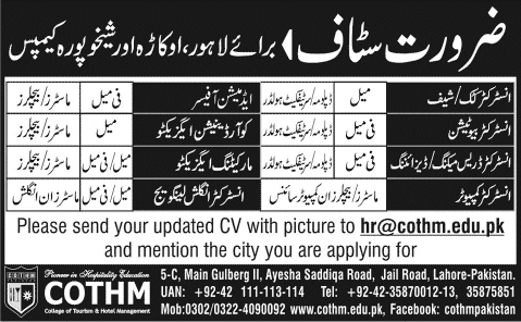 COTHM Jobs 2014 April for Teaching & Administrative Positions