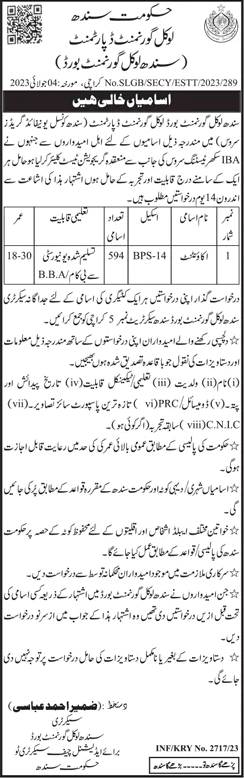 Accountant Jobs in Local Government Department Sindh 2023 July Latest