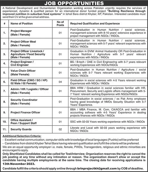 NGO Jobs in KPK November 2023 Field Officers, Security Guards & Others Latest