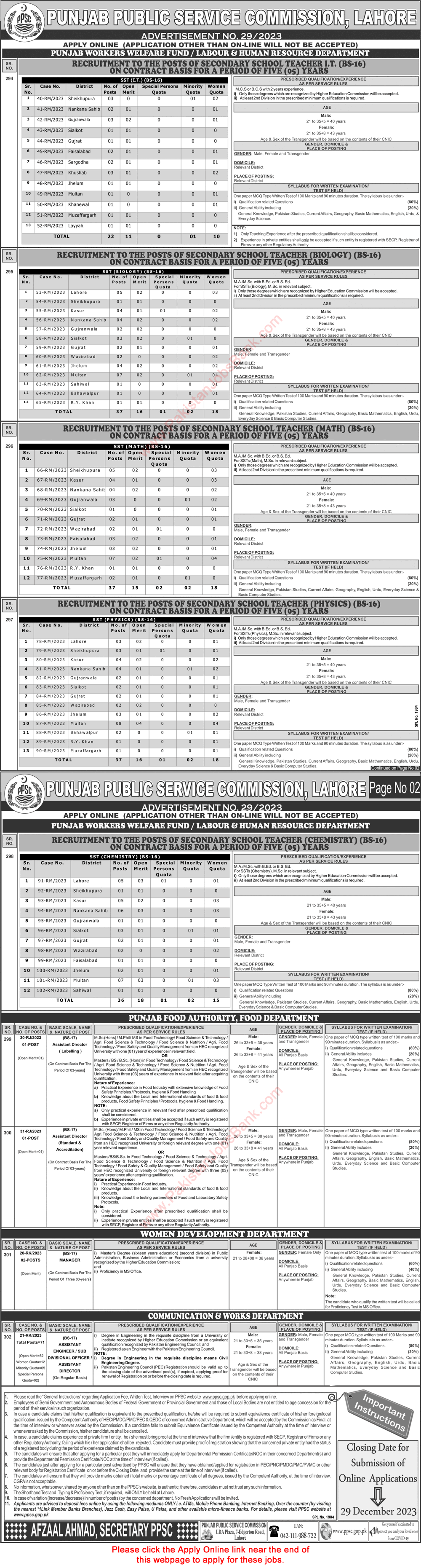 PPSC Jobs December 2023 Apply Online Consolidated Advertisement No 29/2023 Latest