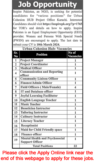 Inspire Pakistan NGO Jobs 2024 February Apply Online Field Officers & Others Latest