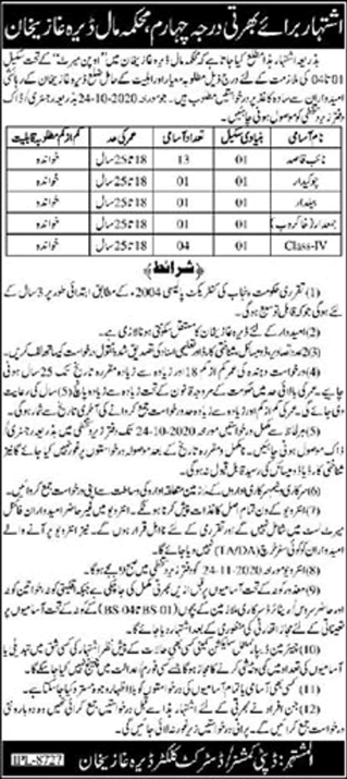 Deputy Commissioner Office Dera Ghazi Khan Jobs 2020 October DC District Collector Naib Qasid & Others Latest