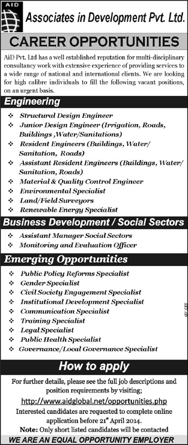 Associates in Development (AID) Jobs 2014 April Latest