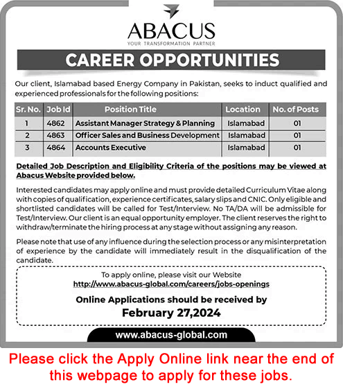 ABACUS Islamabad Jobs February 2024 Apply Online Assistant Manager & Others Latest