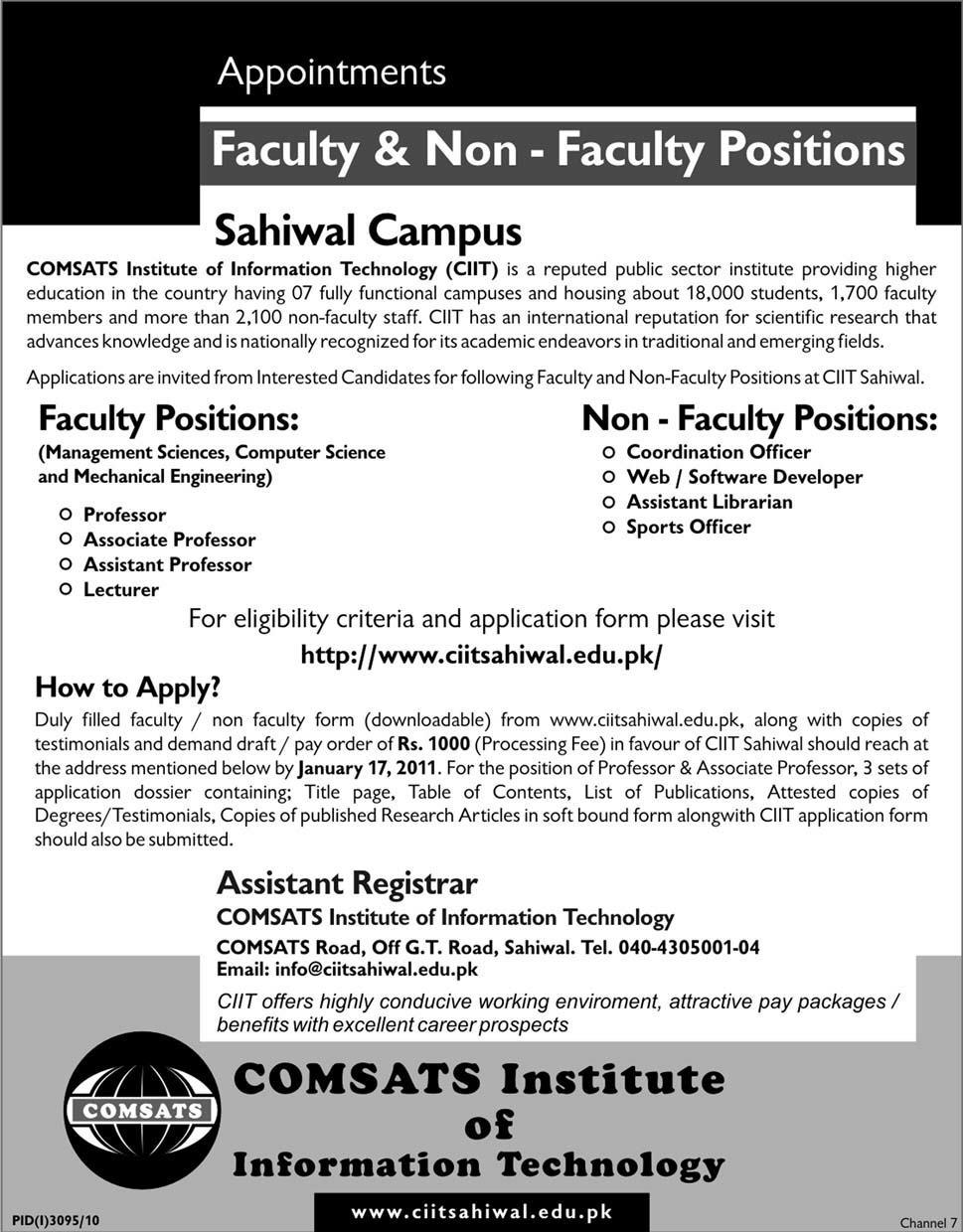 Faculty Jobs in Comsats