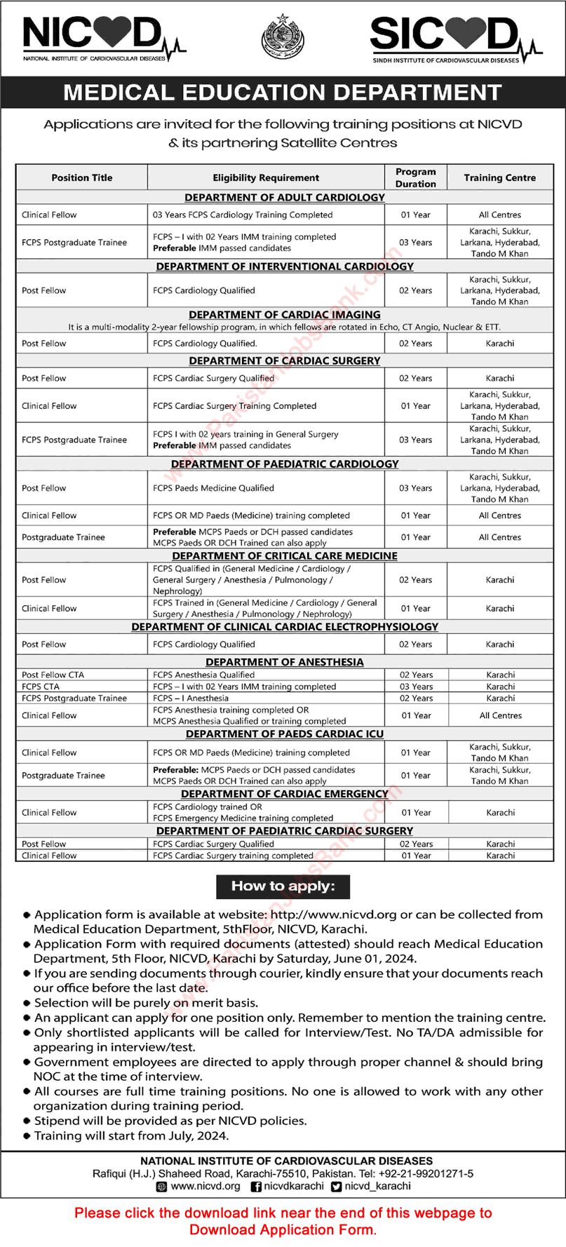 NICVD Jobs May 2024 Application Form Postgraduate Trainees & Fellows Latest