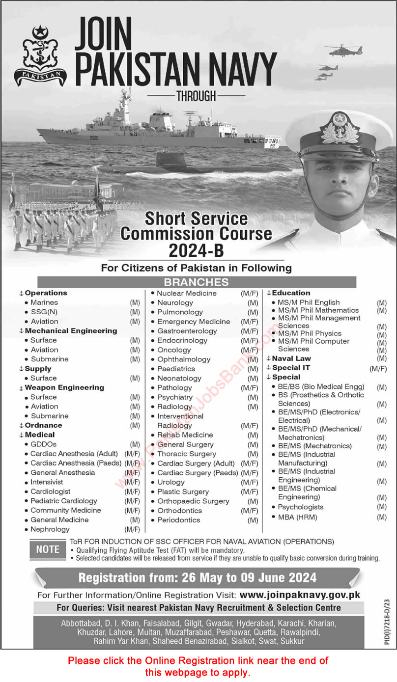 Join Pak Navy SSC 2024-B Online Registration through Short Service Commission Course Civilian Jobs Latest