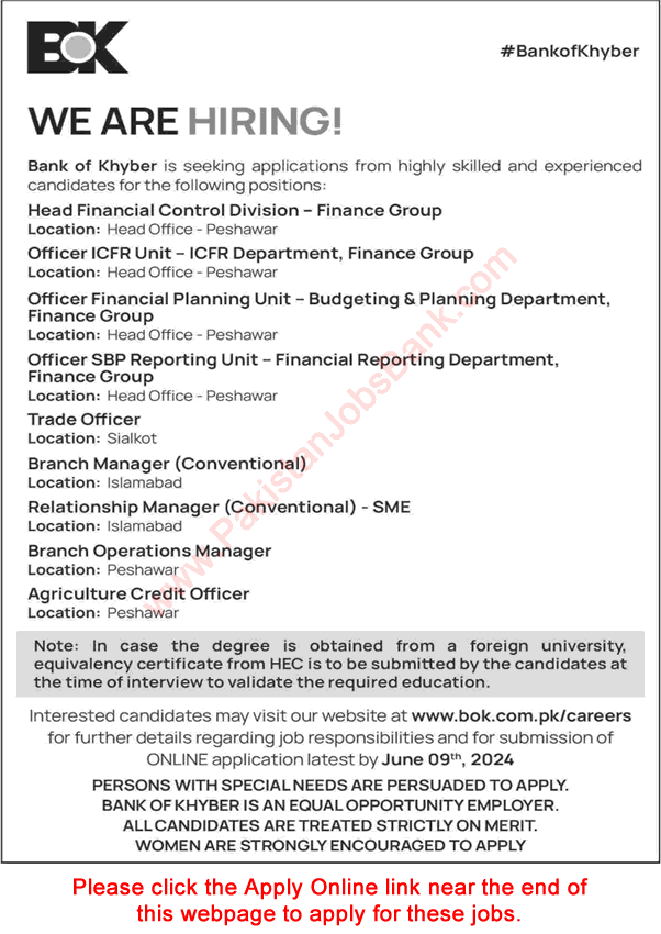 Bank of Khyber Jobs May 2024 Apply Online Relationship / Operations Managers & Others Latest