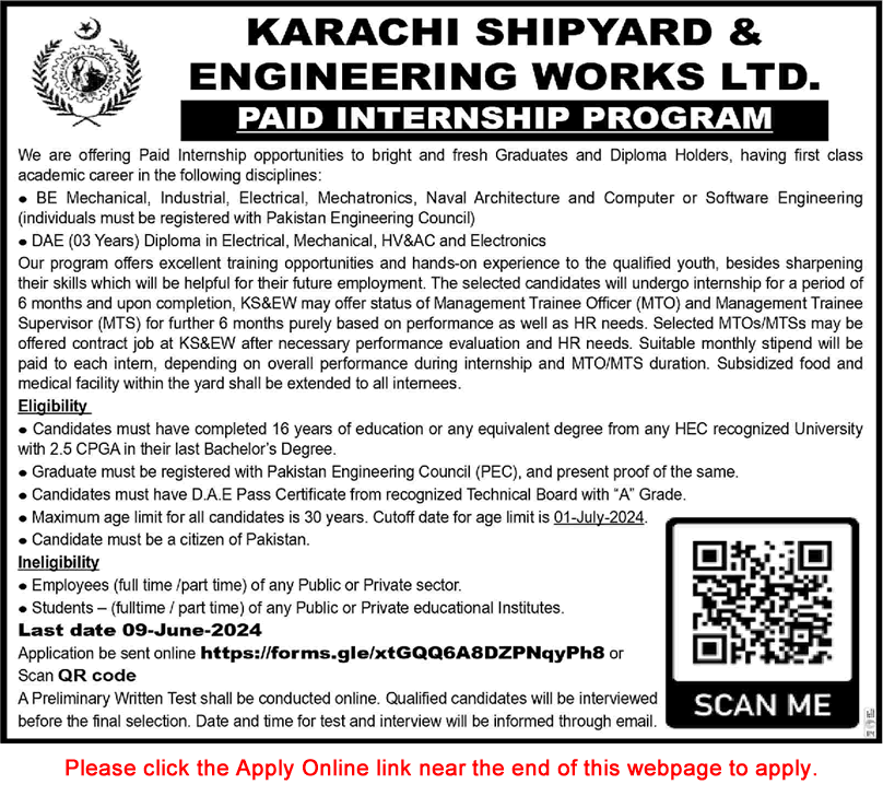 Karachi Shipyard and Engineering Works Paid Internship Program 2024 May Apply Online Graduate & Diploma Holders Latest
