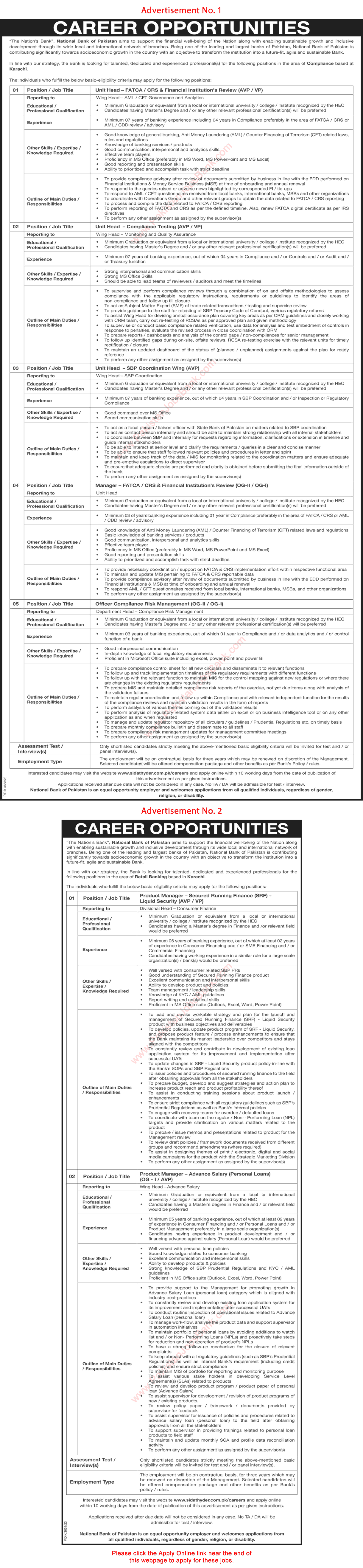 National Bank of Pakistan Jobs June 2024 Apply Online Product Managers, Officers & Others NBP Latest