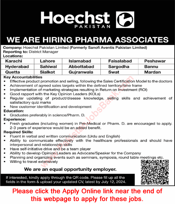 Pharma Associate Jobs in Hoechst Pakistan 2024 June / July Apply Online Latest