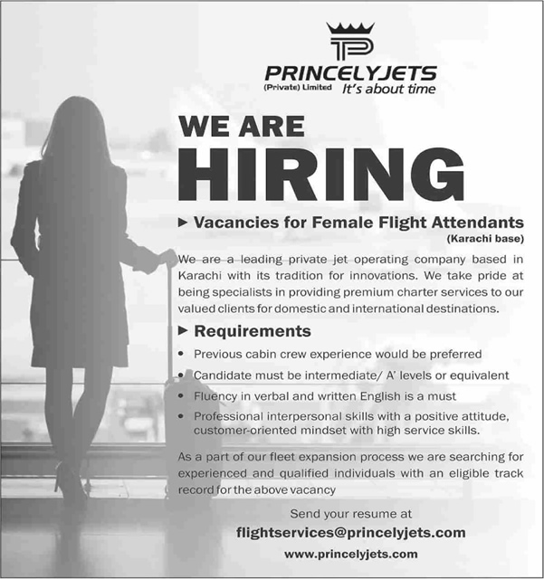 Airhostess Jobs in Princely Jets Pvt Ltd 2024 July Female Flight Attendants Latest