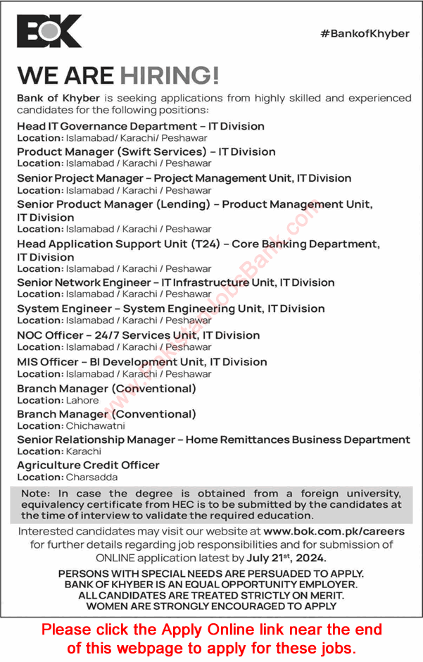 Bank of Khyber Jobs July 2024 Apply Online Network / System Engineers & Others BOK Latest