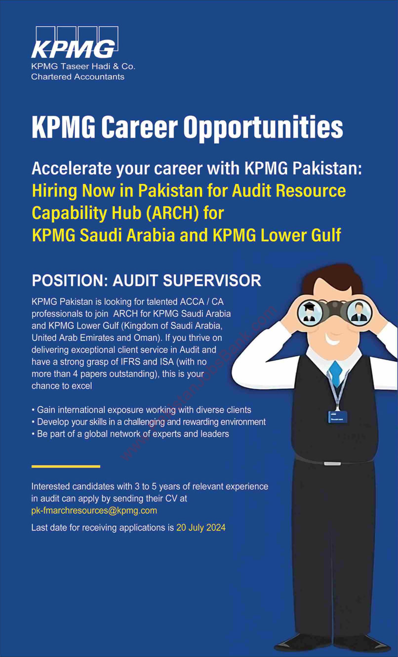Audit Supervisor Jobs in KPMG Saudi Arabia / Lower Gulf 2024 July Latest