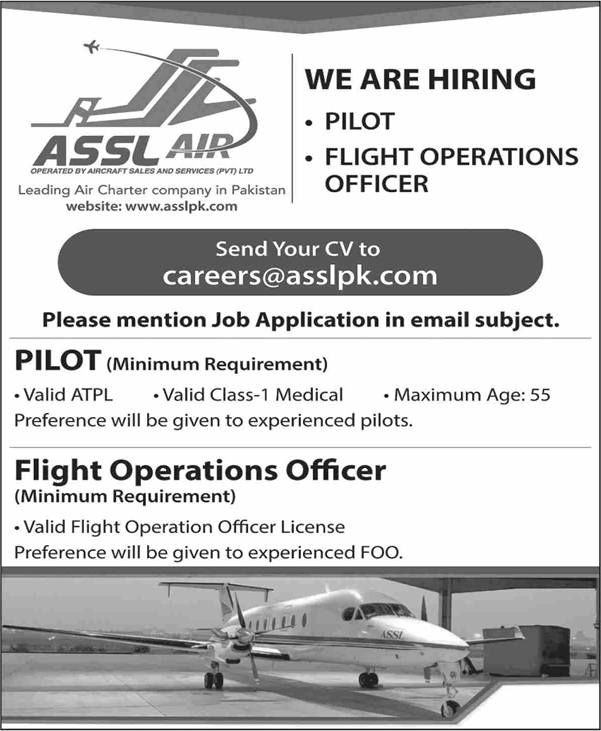 Aircraft Sales and Services Pvt Ltd Pakistan Jobs 2024 July Pilot & Flight Operations Officers ASSL Air Latest