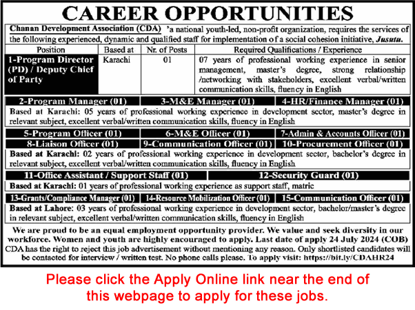 Chanan Development Association Jobs 2024 July CDA Apply Online NGO Latest