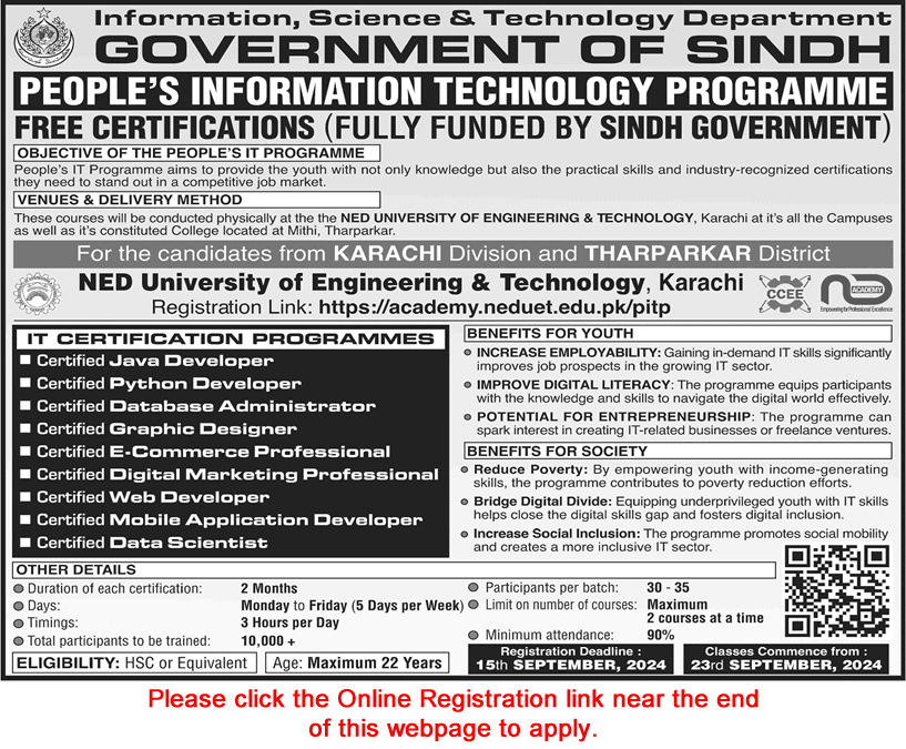 Information Science and Technology Department Sindh People's IT Programme 2024 September Online Apply Latest