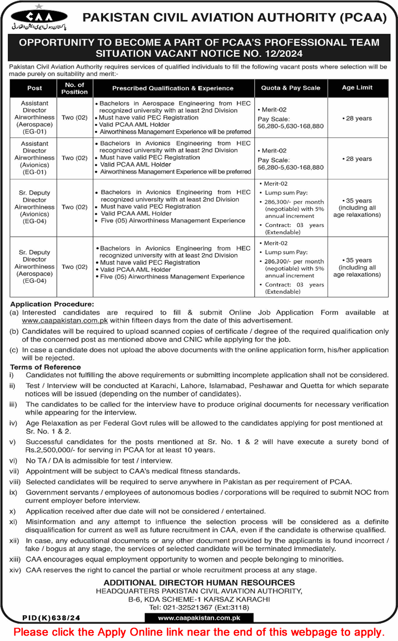 Pakistan Civil Aviation Authority Jobs September 2024 Apply Online Assistant / Deputy Directors PCAA Latest