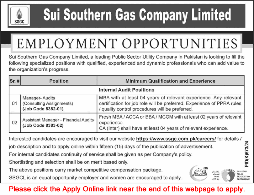 SSGC Jobs September 2024 Apply Online Sui Southern Gas Company Limited Latest