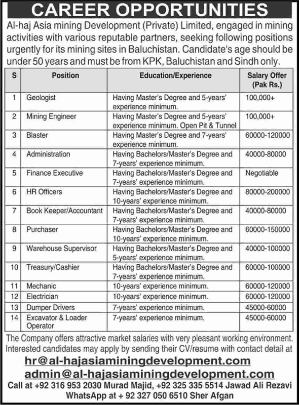 Al Haj Asia Mining Development Pvt Ltd Pakistan Jobs September 2024 HR / Admin Officers & Others Latest