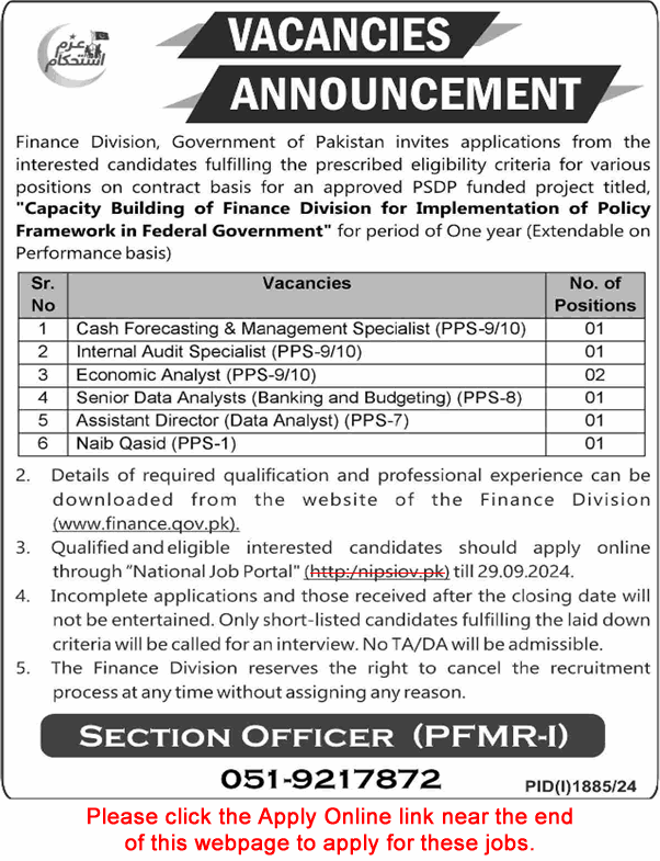 Finance Division Islamabad Jobs September 2024 Apply Online Economic Analysts & Others Latest