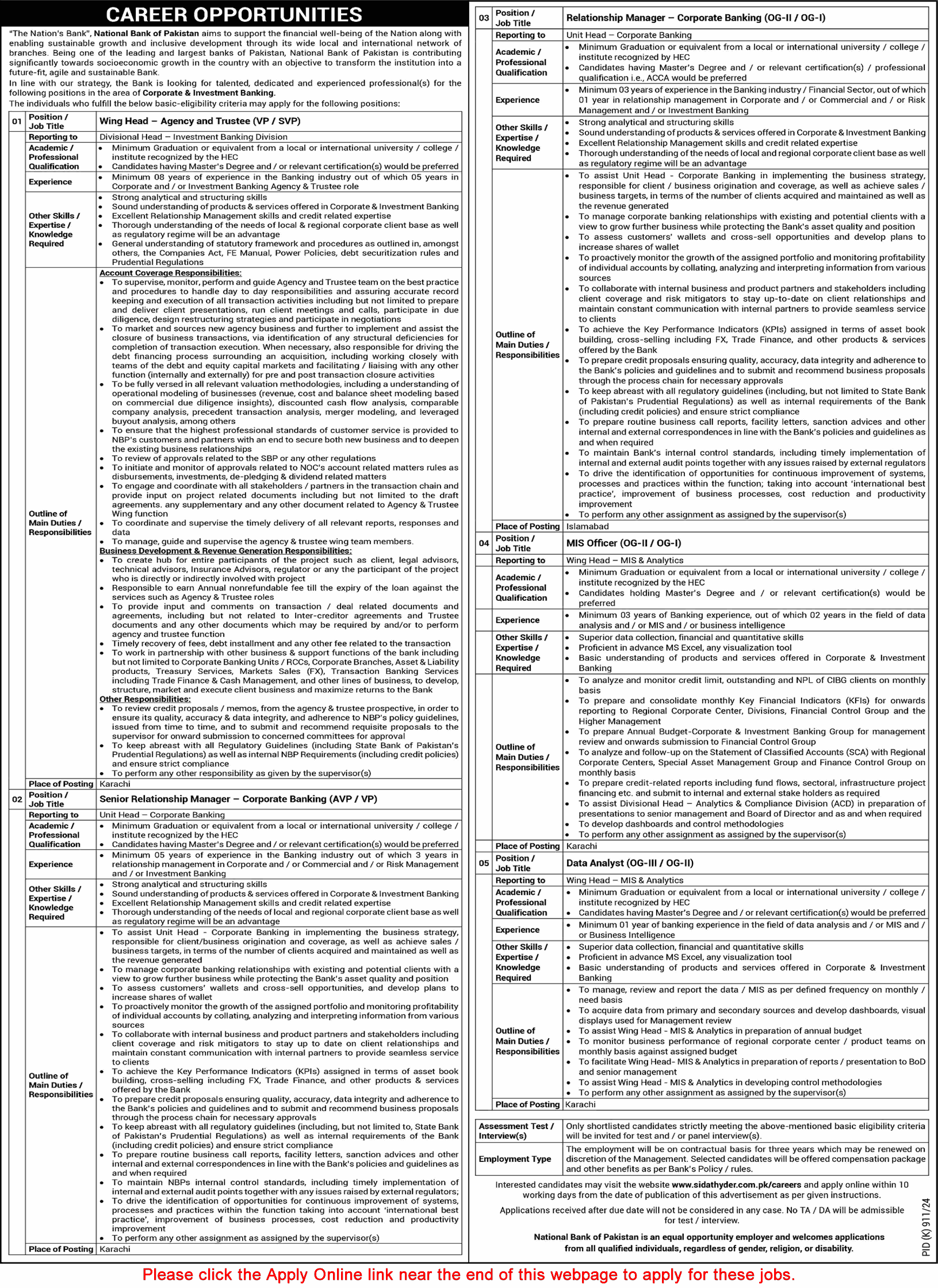 National Bank of Pakistan Jobs September 2024 Apply Online Relationship Managers, MIS Officer & Others Latest