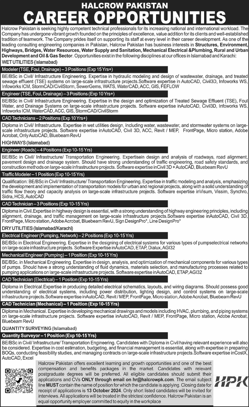 Halcrow Pakistan Jobs 2024 September / October Civil Engineers, CAD Technicians & Others Latest